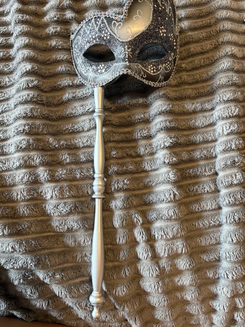 Beistle Venetian Black/Silver Handheld Masquerade Eye Mask, discontinued
